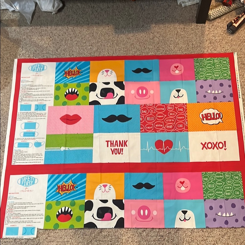 Colorful Fabric Panel with Fun Prints Masks Safety First by Moda Covid